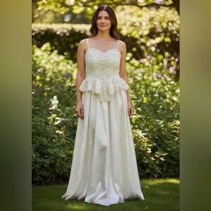 Vintage Cream Lace Peplum wedding dress